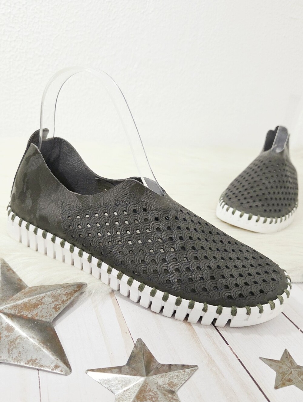 Ilse Jacobsen Tulip 139 Chic Sneaker army green gray camo perforated slipon 38